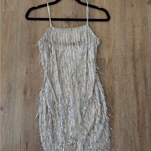 Trixxi Ivory Dress with Gold Sequin Fringe